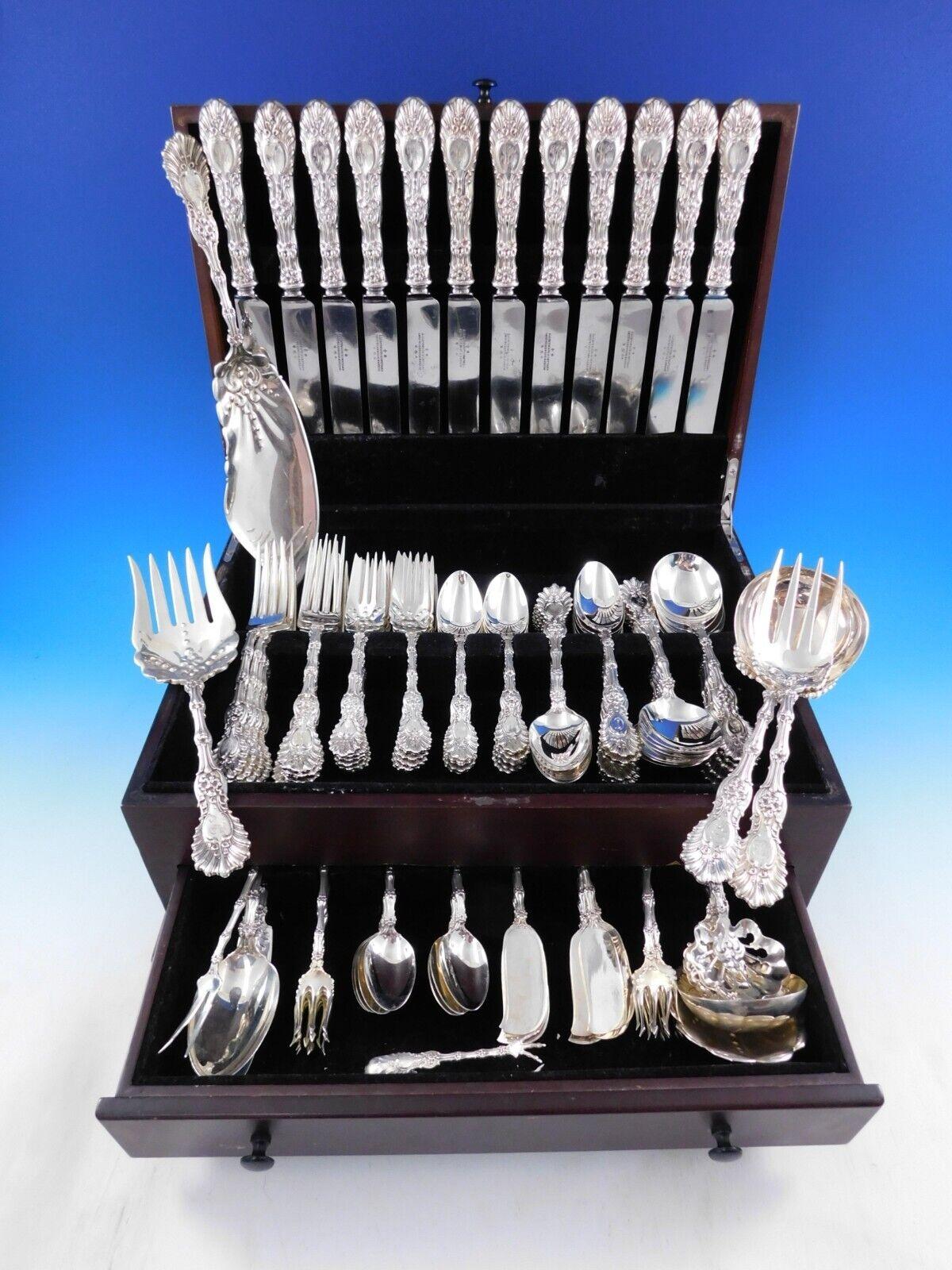 Rare Radiant by Whiting Sterling Silver Flatware set - 119 pieces. This set includes:

12 Banquet Dinner Knives, circa 1900 with Joseph Roger blades, 10 3/4