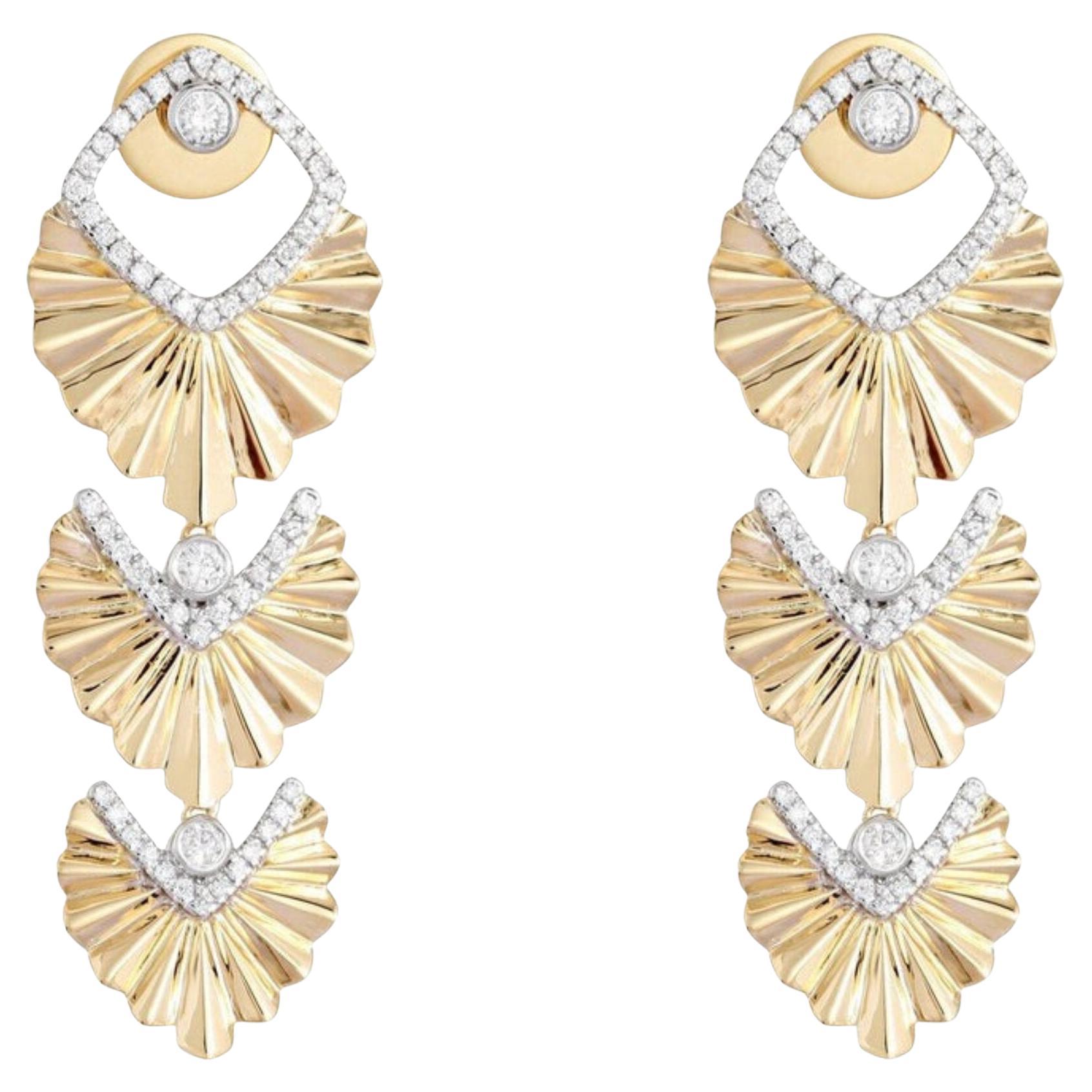 0.61ctw Diamond Cascade 14K Yellow Gold Statement Earrings