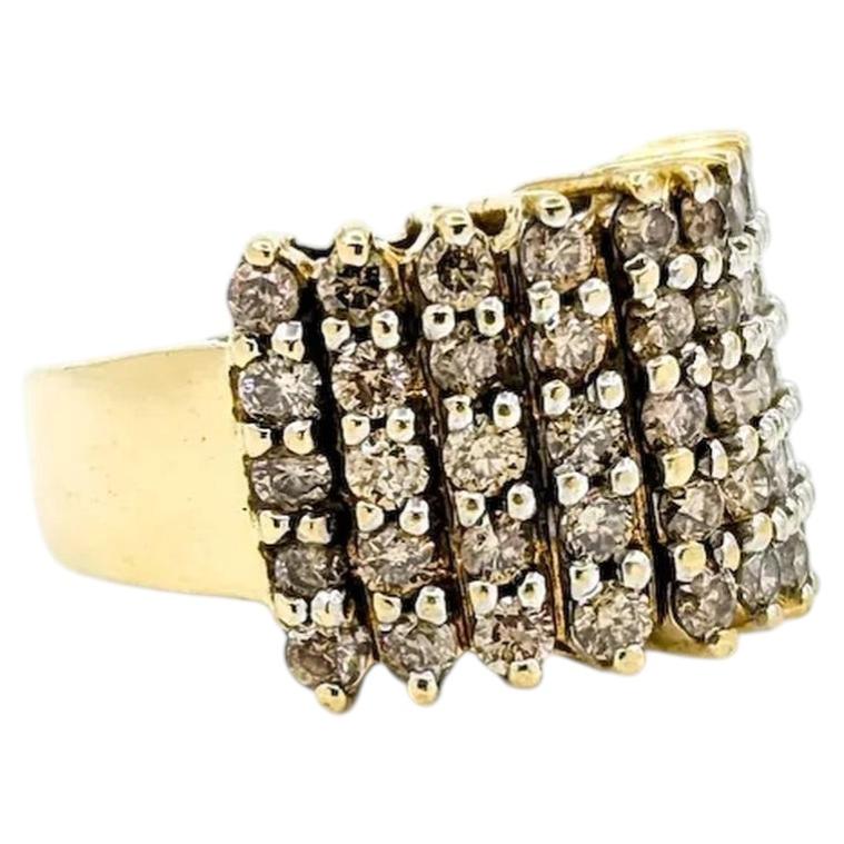 Radiant Champagne Diamond Ring in 10k Gold For Sale