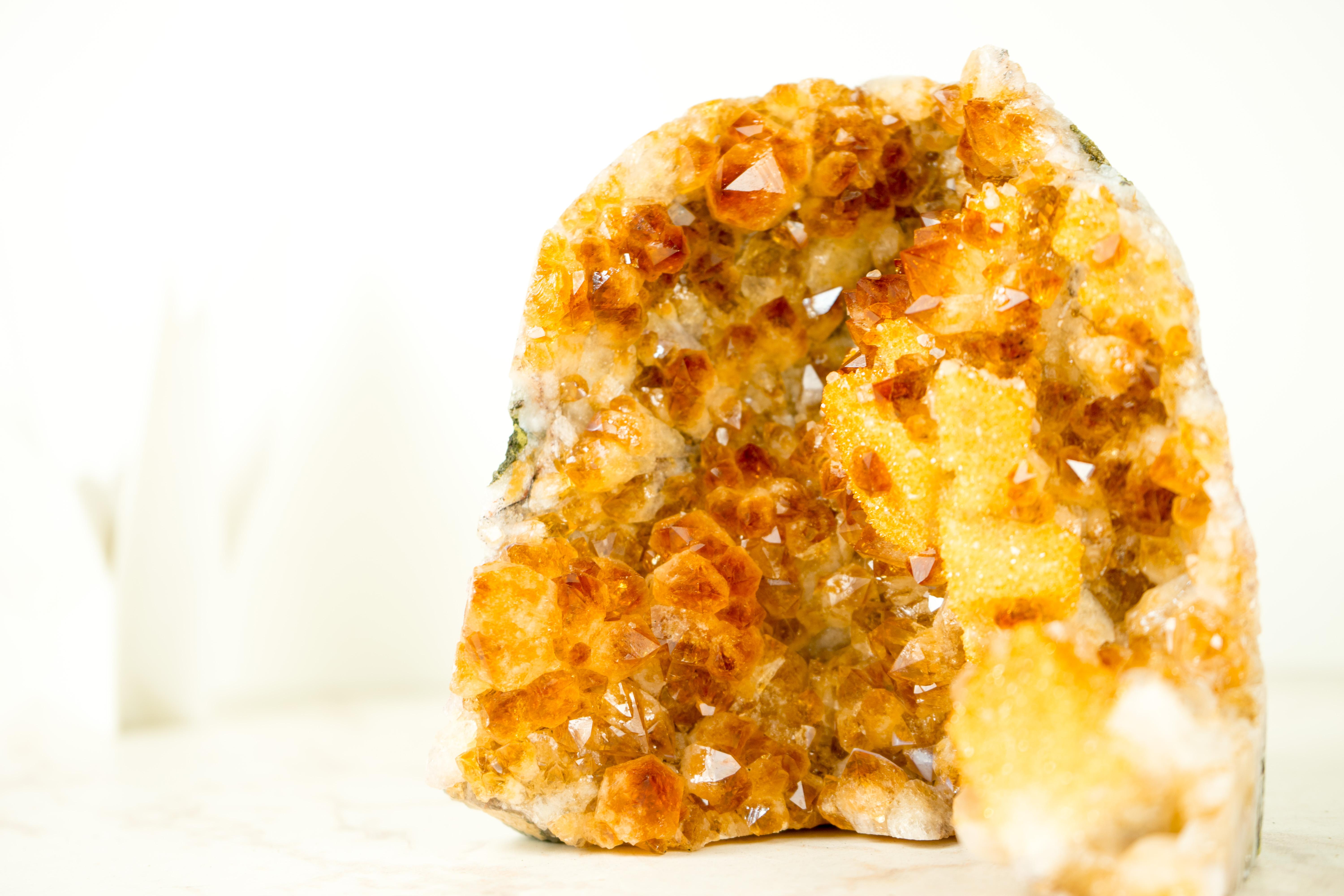 Radiant Citrine Cluster with Madeira Citrine Druzy and Galaxy Druzy on Calcite For Sale 4
