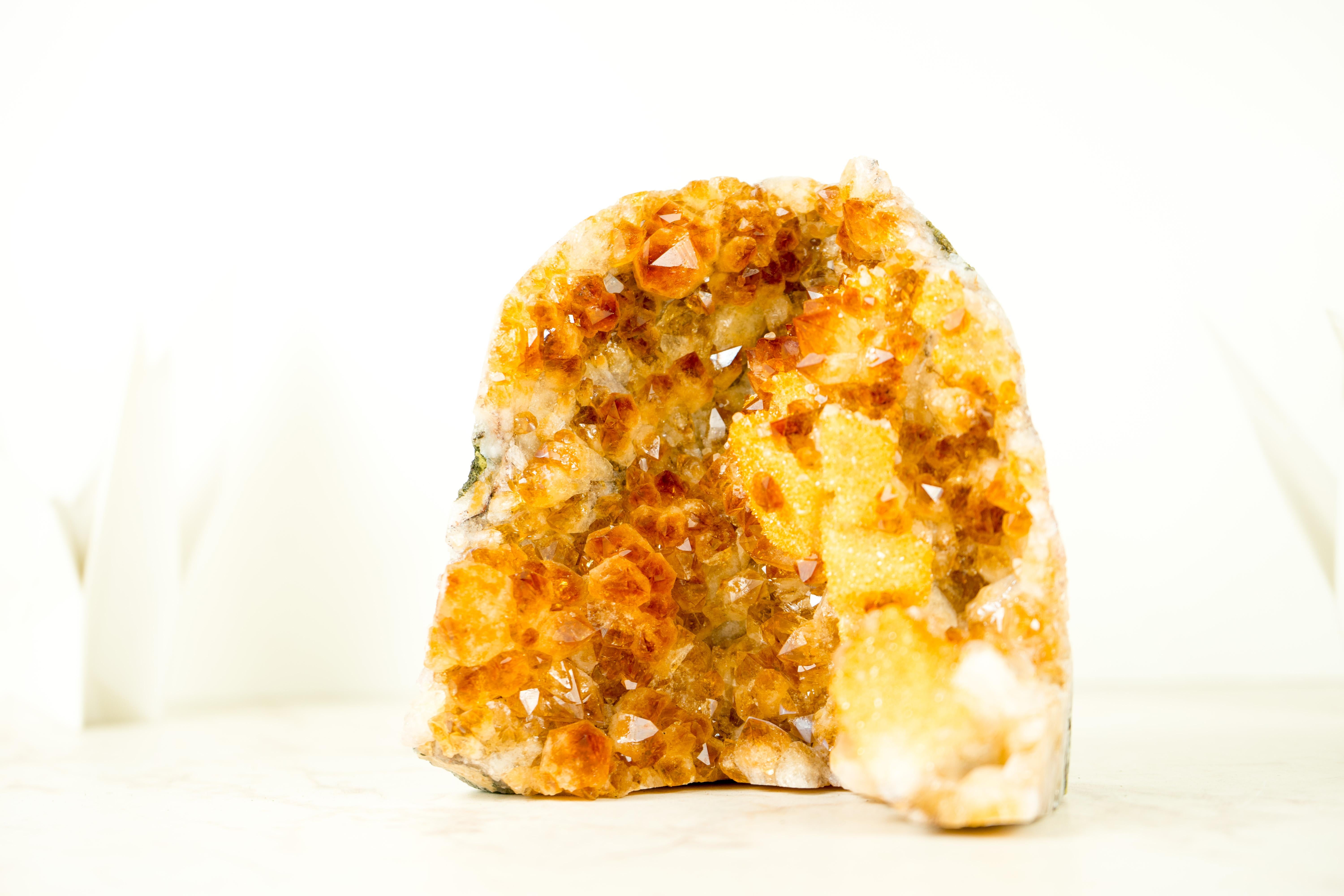 Radiant Citrine Cluster with Madeira Citrine Druzy and Galaxy Druzy on Calcite For Sale 5