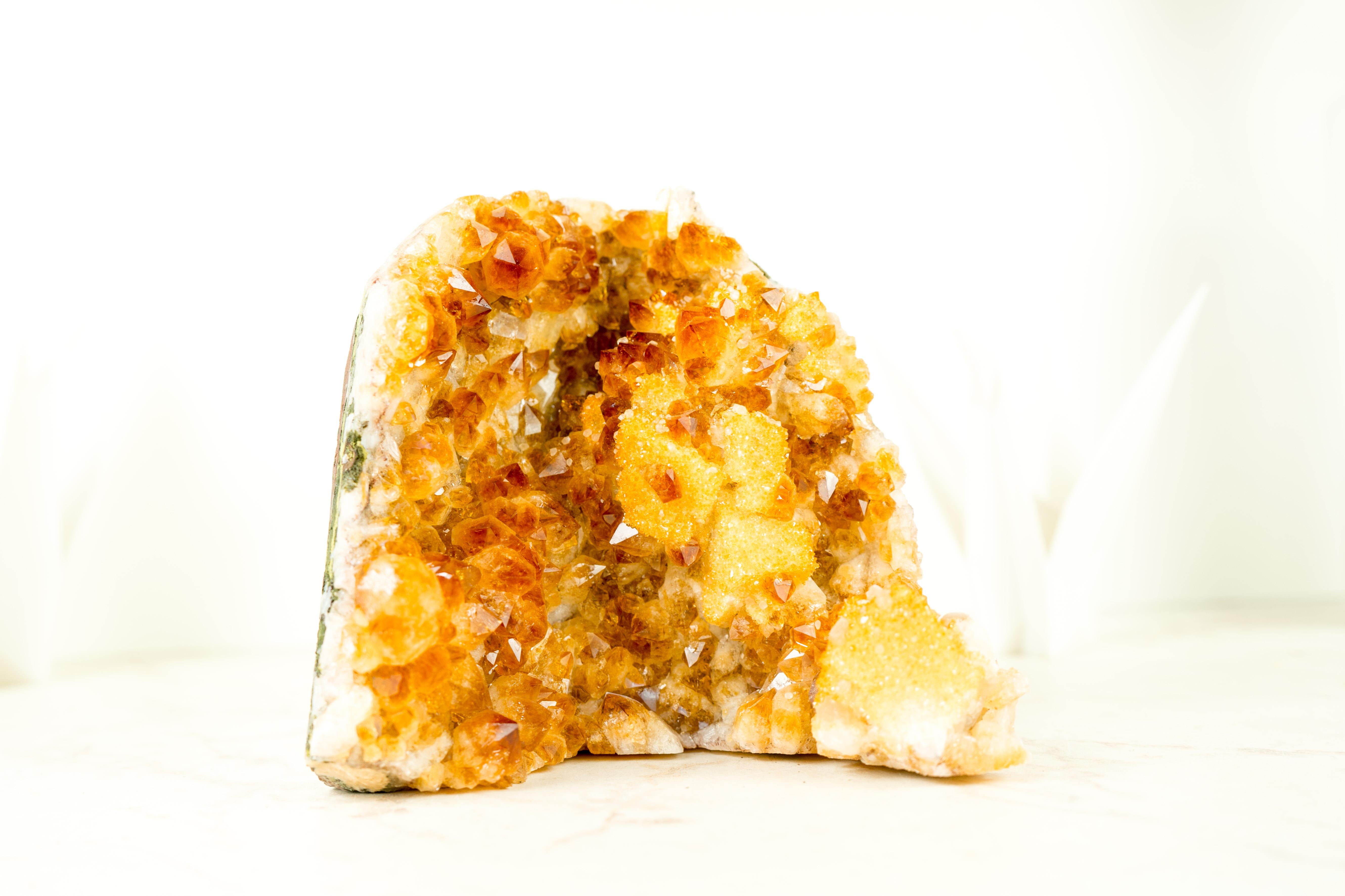 Radiant Citrine Cluster with Madeira Citrine Druzy and Galaxy Druzy on Calcite For Sale 6