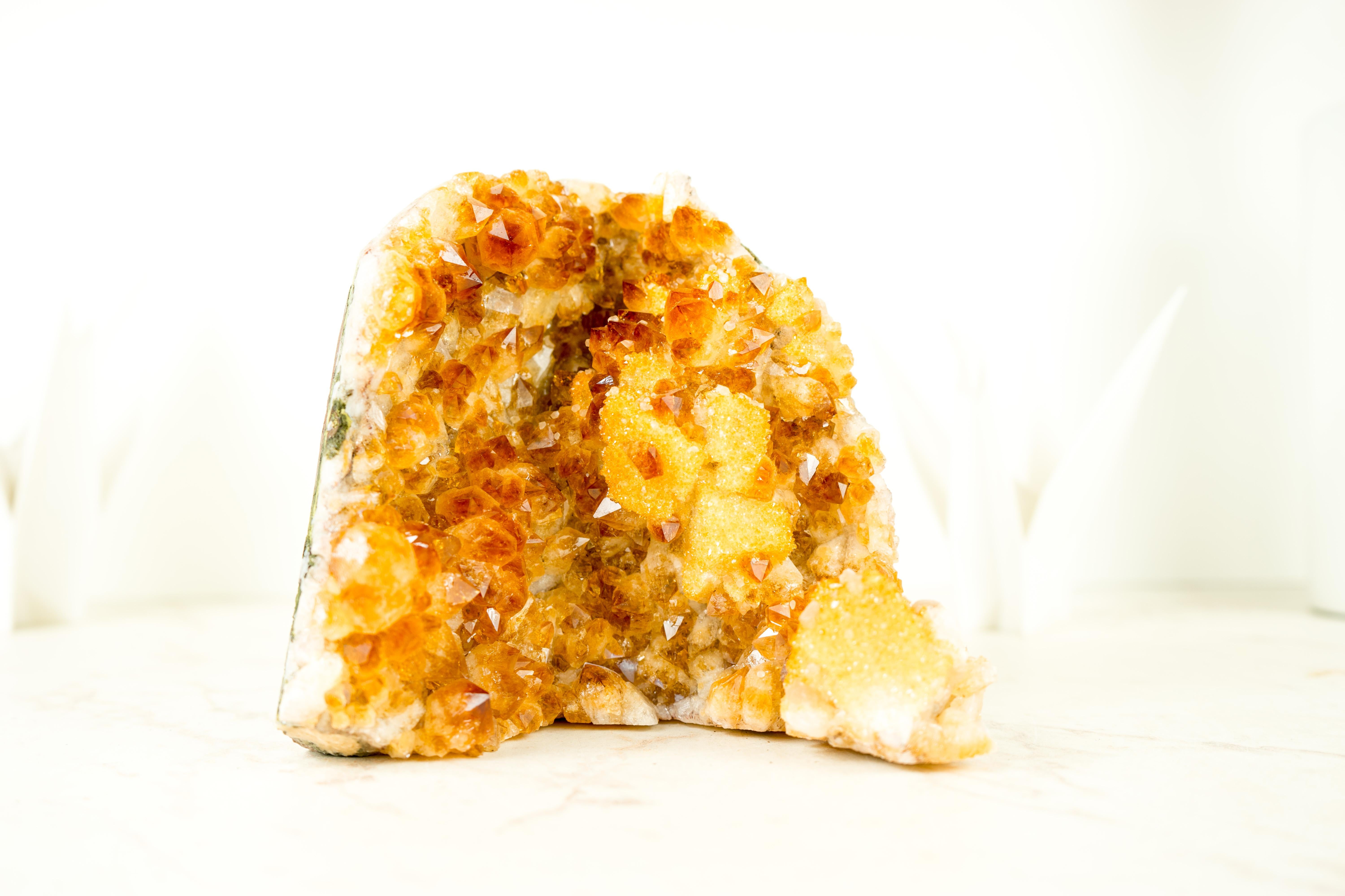 Radiant Citrine Cluster with Madeira Citrine Druzy and Galaxy Druzy on Calcite For Sale 7