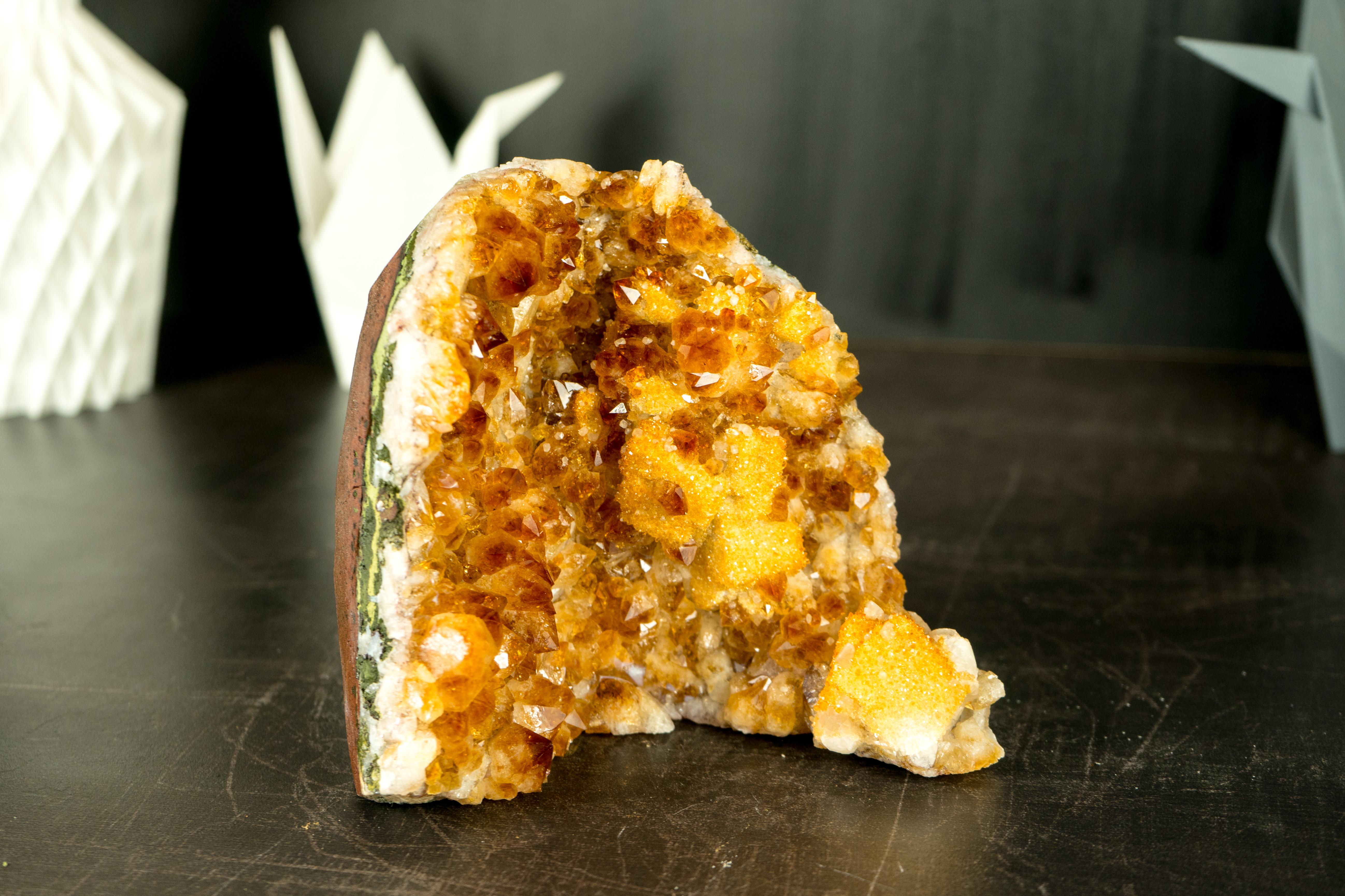 Radiant Citrine Cluster with Madeira Citrine Druzy and Galaxy Druzy on Calcite In New Condition For Sale In Ametista Do Sul, BR