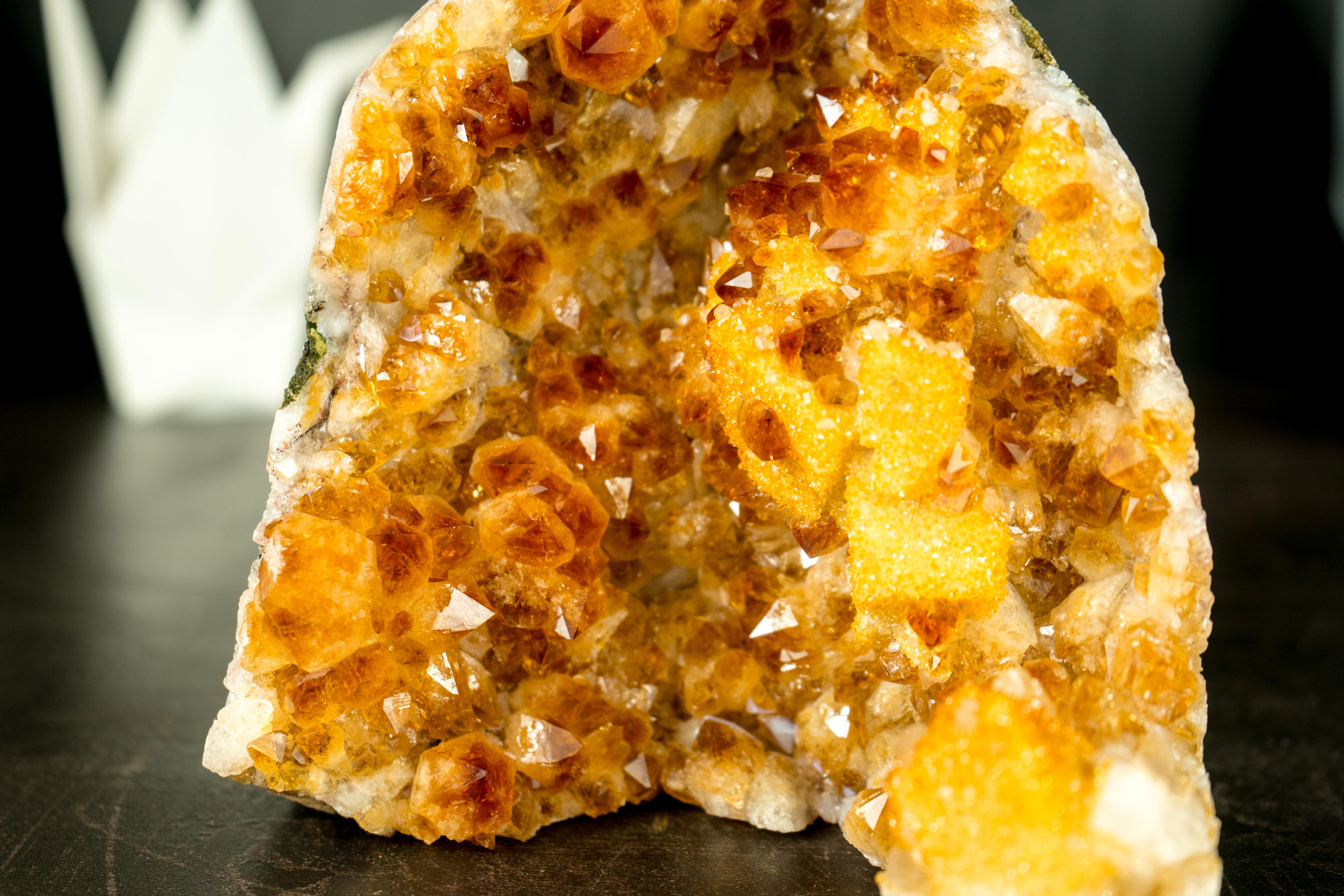 Agate Radiant Citrine Cluster with Madeira Citrine Druzy and Galaxy Druzy on Calcite For Sale