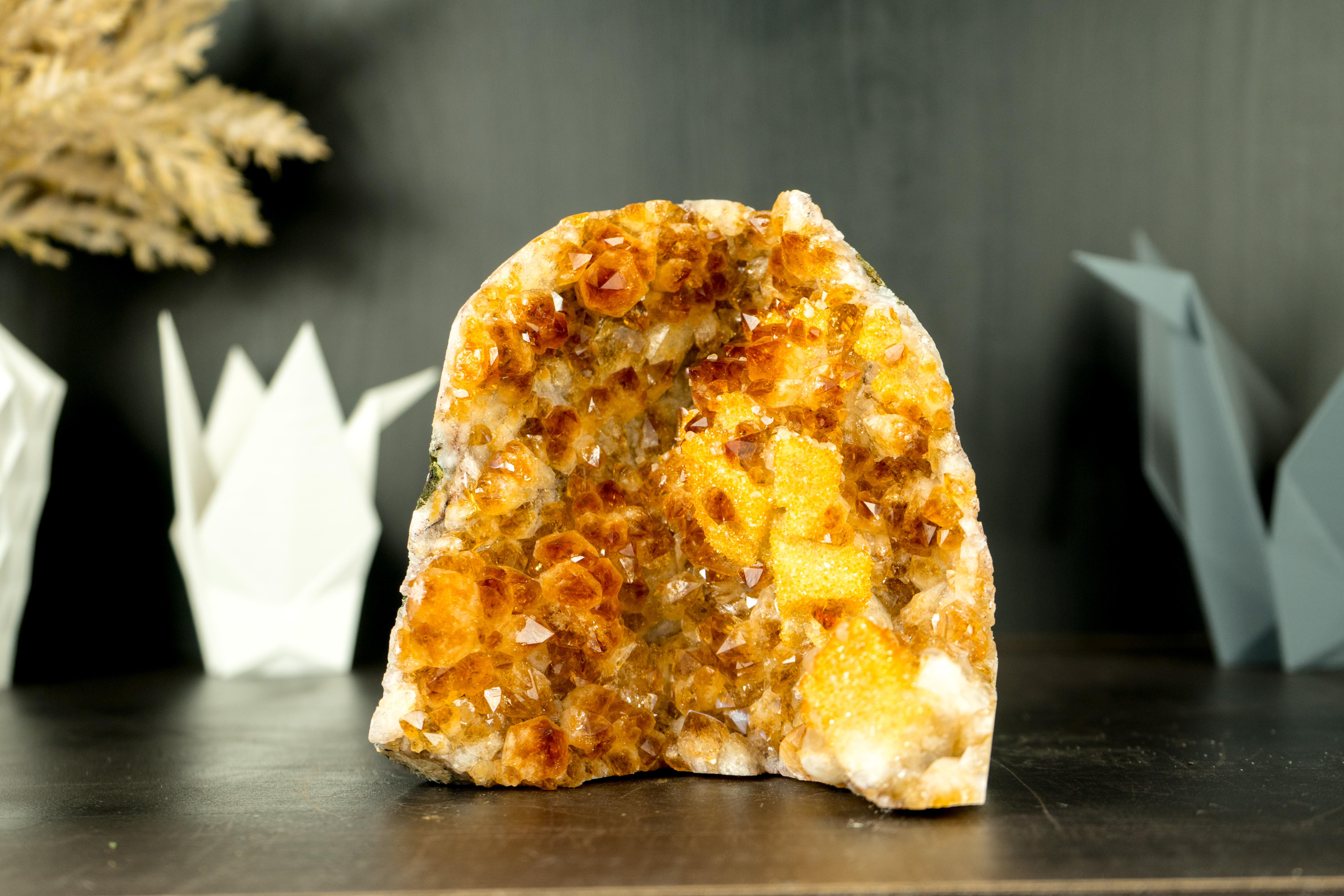 Radiant Citrine Cluster with Madeira Citrine Druzy and Galaxy Druzy on Calcite For Sale 2