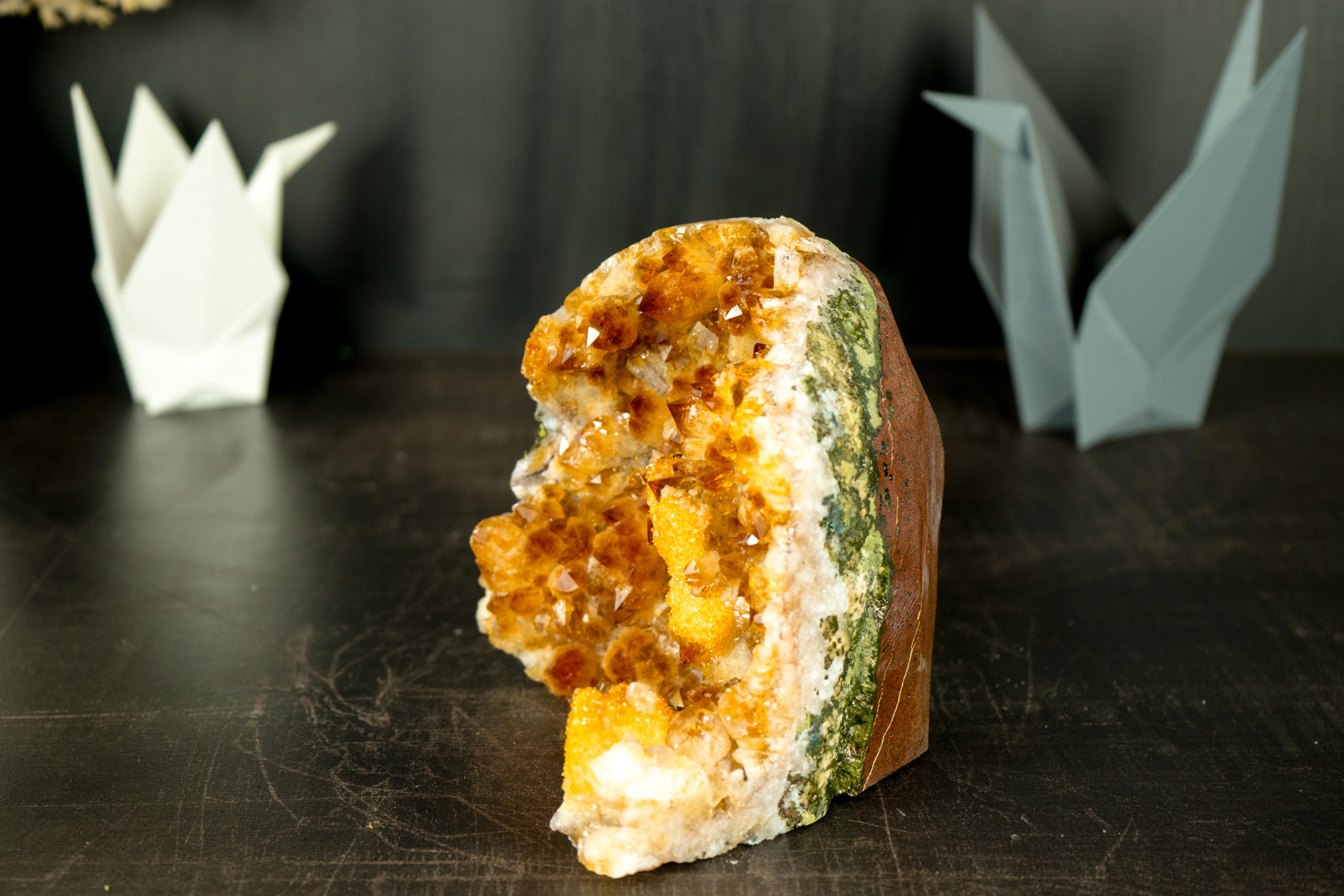 Radiant Citrine Cluster with Madeira Citrine Druzy and Galaxy Druzy on Calcite For Sale 3