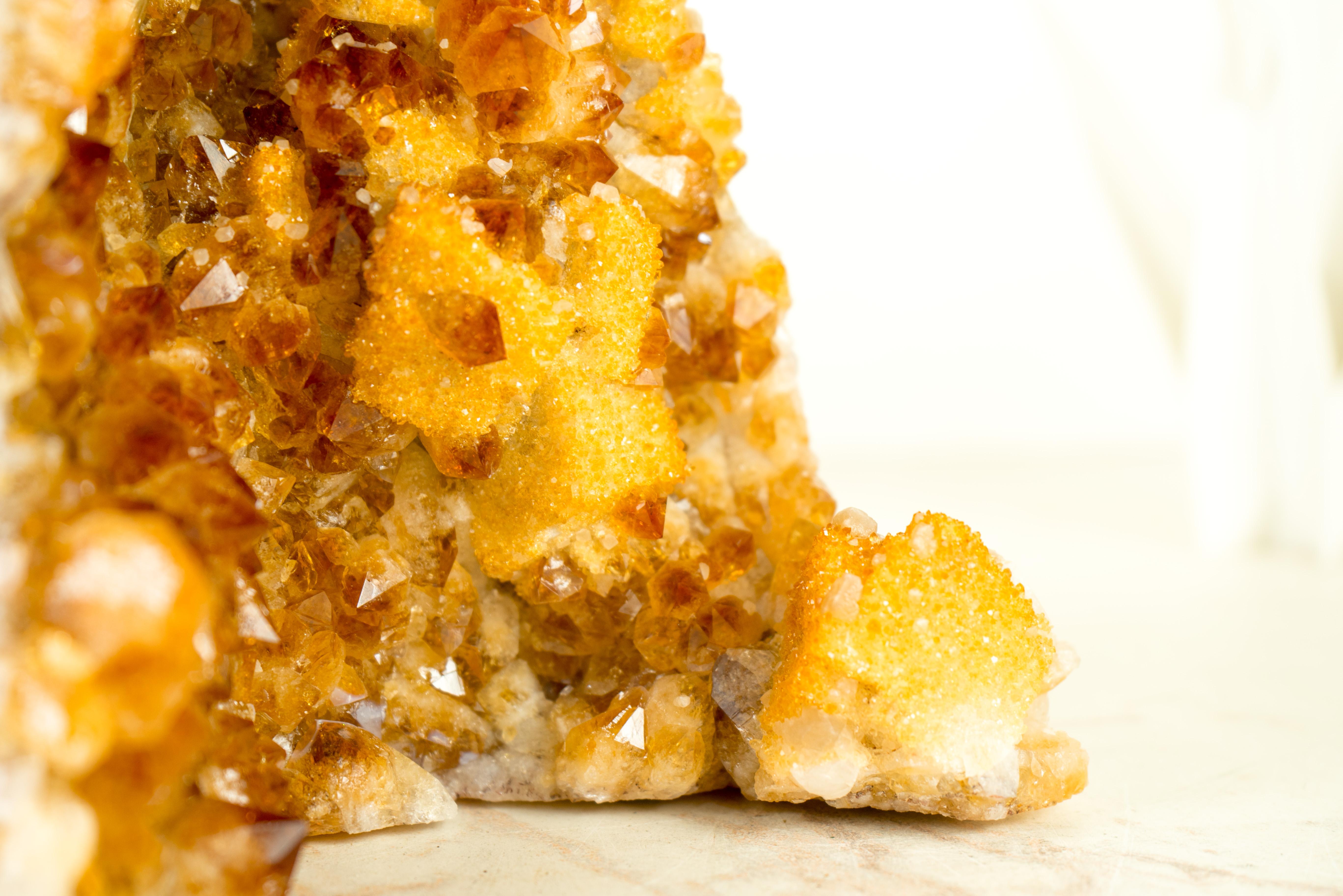 Radiant Citrine Cluster with Madeira Citrine Druzy and Galaxy Druzy on Calcite For Sale 3