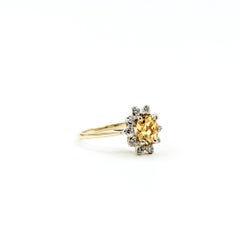 Radiant Citrine & Diamond Halo Ring in 14k yellow gold