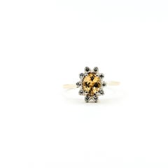 Radiant Citrine 
Diamond Halo Ring in 14k yellow gold