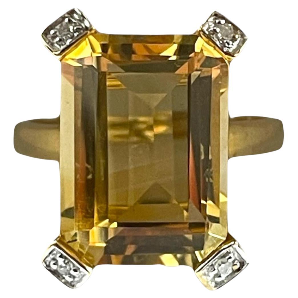 Radiant Citrine & Diamond in Solid Yellow Gold Ring Size 6
