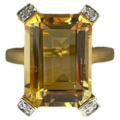 Anello con citrino e diamante in oro giallo massiccio, misura 6