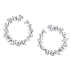 Pendientes Círculo Racimo Radiante Oro Blanco 18K Diamantes Mixtos