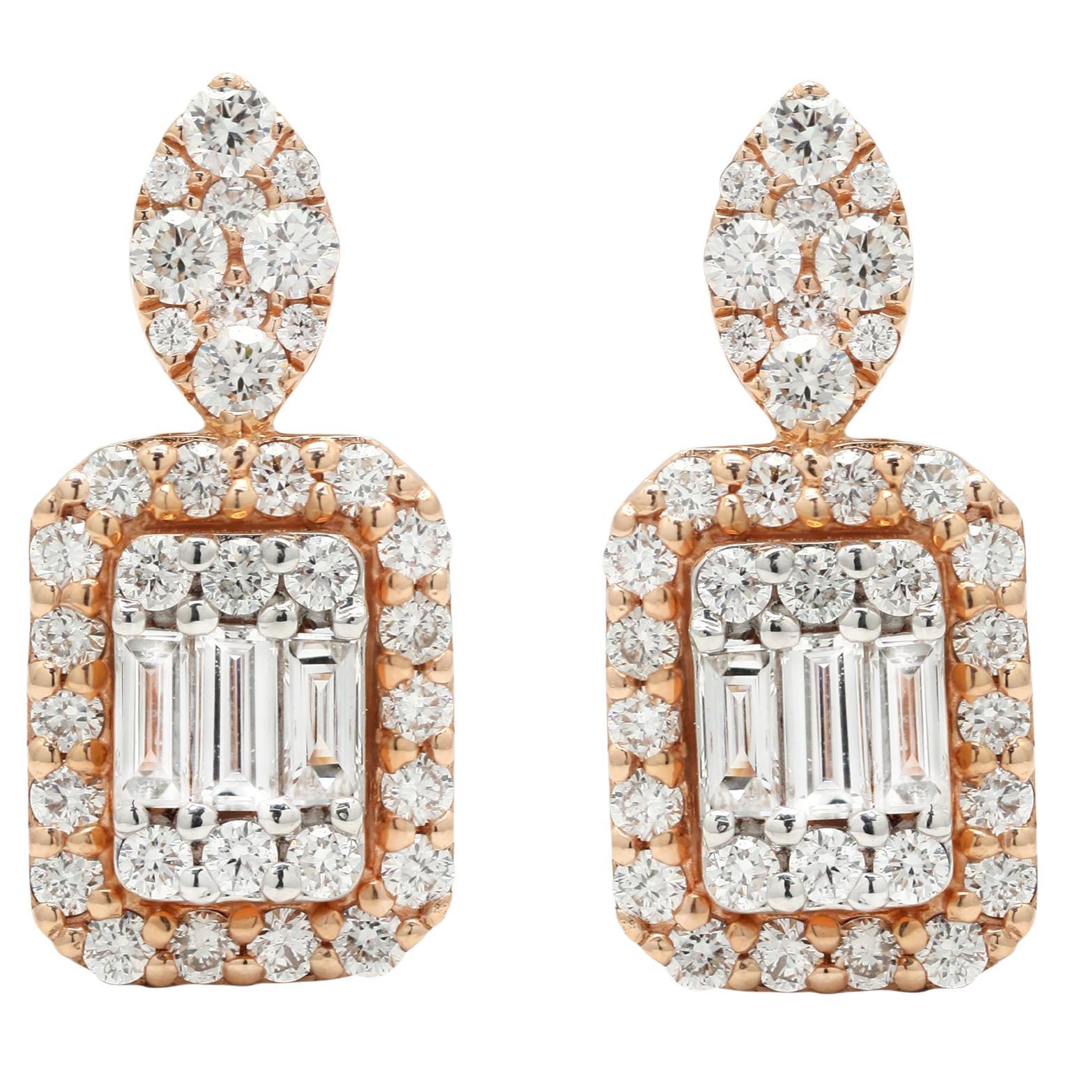 Radiant Clustered Diamonds Clip-On Stud Earrings in 14 Karat Rose Gold  For Sale