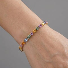 Radiant Colorful Sapphire 14K (Custom) Yellow Gold Tennis Bracelet