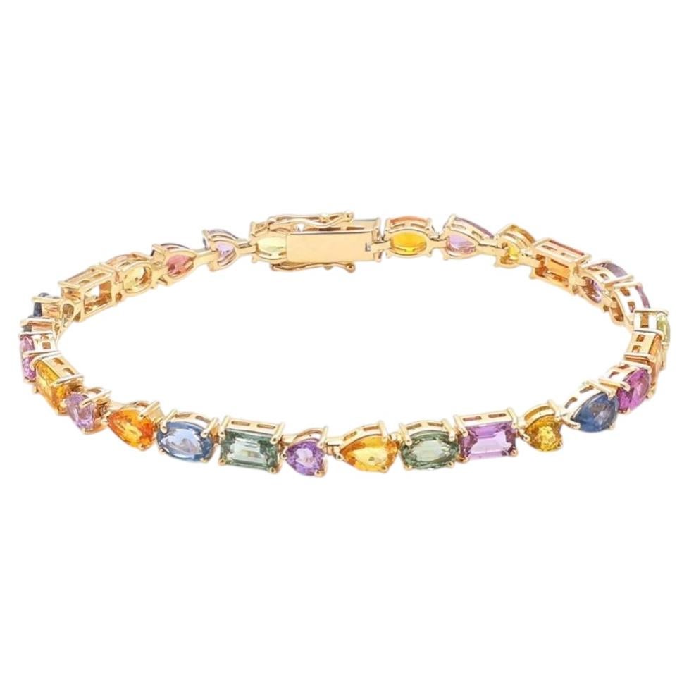 Pulsera tipo «tenis» de oro amarillo de 14 quilates con zafiros variados de 14,37 quilates