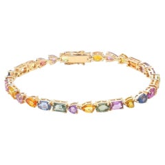 Radiant Colorful Sapphire 14K (Custom) Yellow Gold Tennis Bracelet