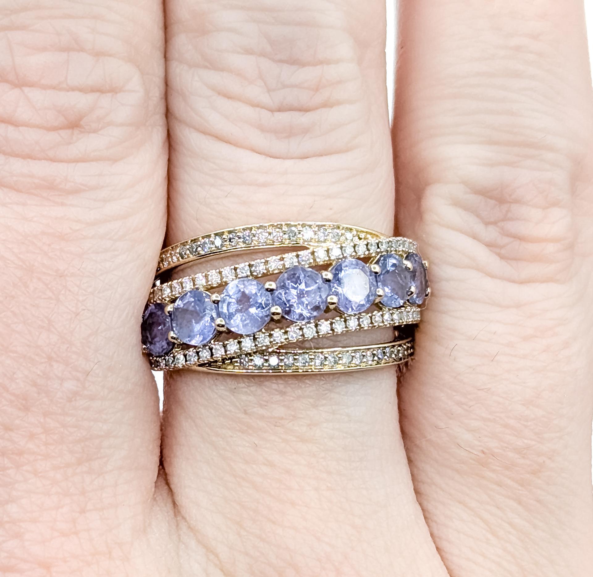 Radiant Crossover Tansanit & Diamant Ring in 14k Damen im Angebot