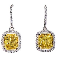 Radiant-cut 2.04 Carat Total Weight Fancy Vivid Yellow Diamond Drop Earrings