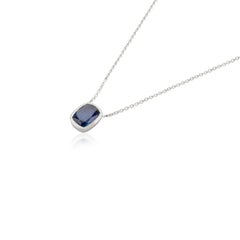 Radiant Cut 2.25 Carats Blue Sapphire Pendant Necklace in 14K Solid White Gold