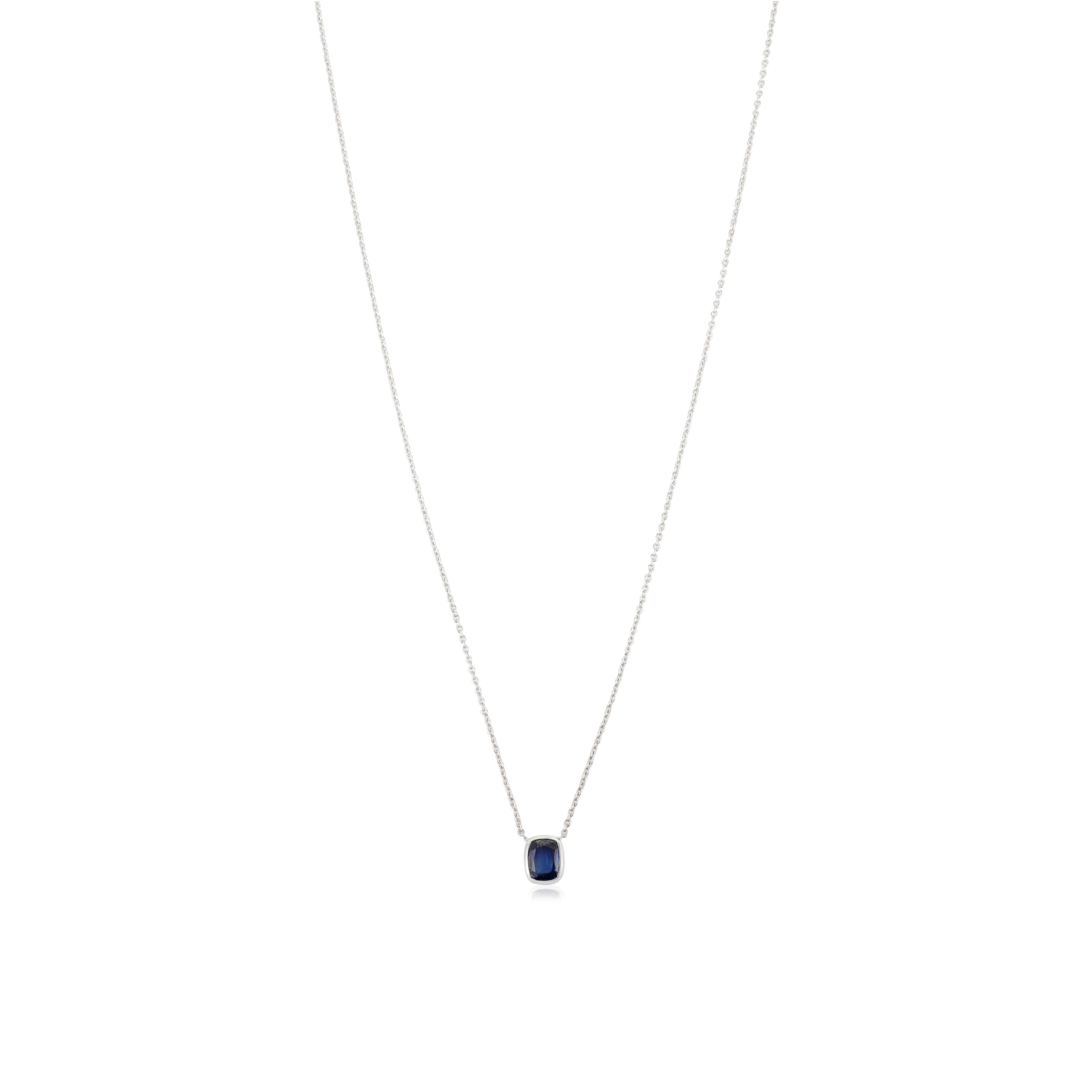 Octagon Cut Radiant Cut 2.25 Carats Blue Sapphire Pendant Necklace in 14K Solid White Gold For Sale