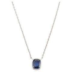 Radiant Cut 2.25 Carats Blue Sapphire Pendant Necklace in 14K Solid White Gold