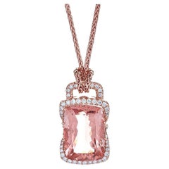 Radiant Cut 36.5ct Morganite Pendant 2.1 TCW diamond accents 14 karat Rose Gold