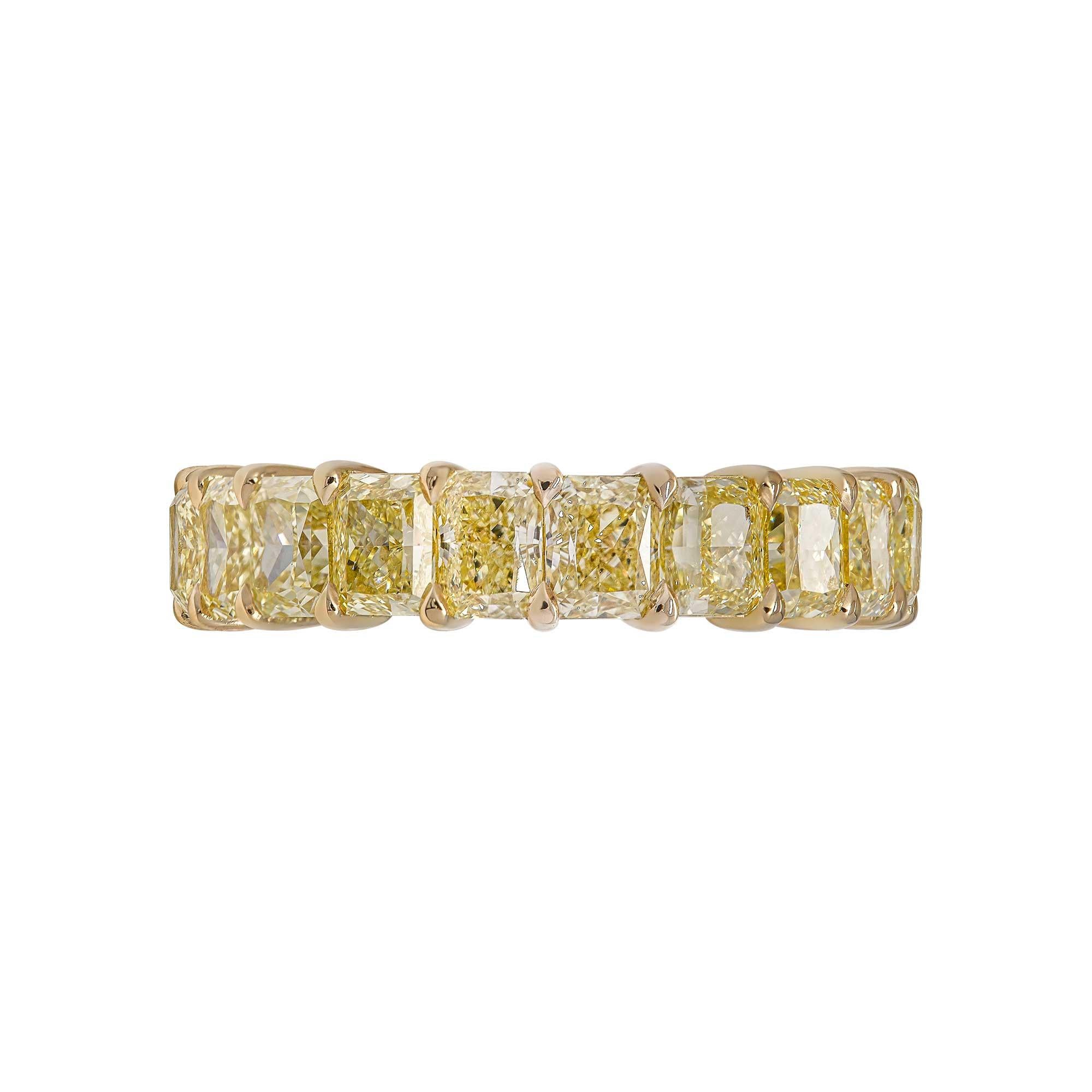 The most wanted piece of jewelry in 2021, timeless, edgy, and stylish!
Handcrafted Band, the highest quality of mounting you will find! Delicate yet sturdy Mounted in 18K Yellow Gold, 20 Radiant cut diamonds totaling 7.12ct total, 0.35ct each