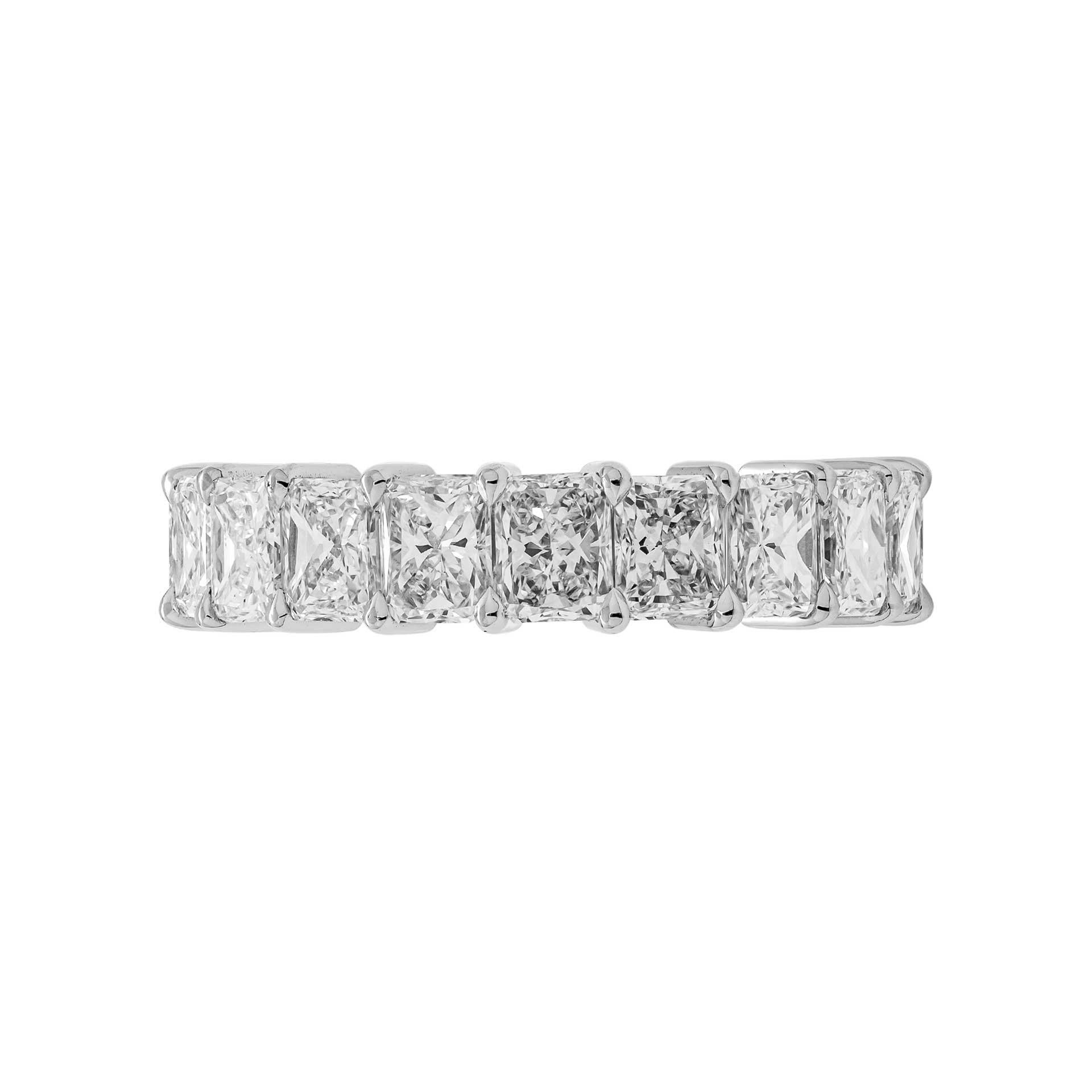 Radiant Cut Anniversary band in PT950;
Total Carat Weight: 6.60ct (0.33ct each, 20 stones)
 F-G color VS-VVS clarity 
Size: 6
Retail value: 38,000$
