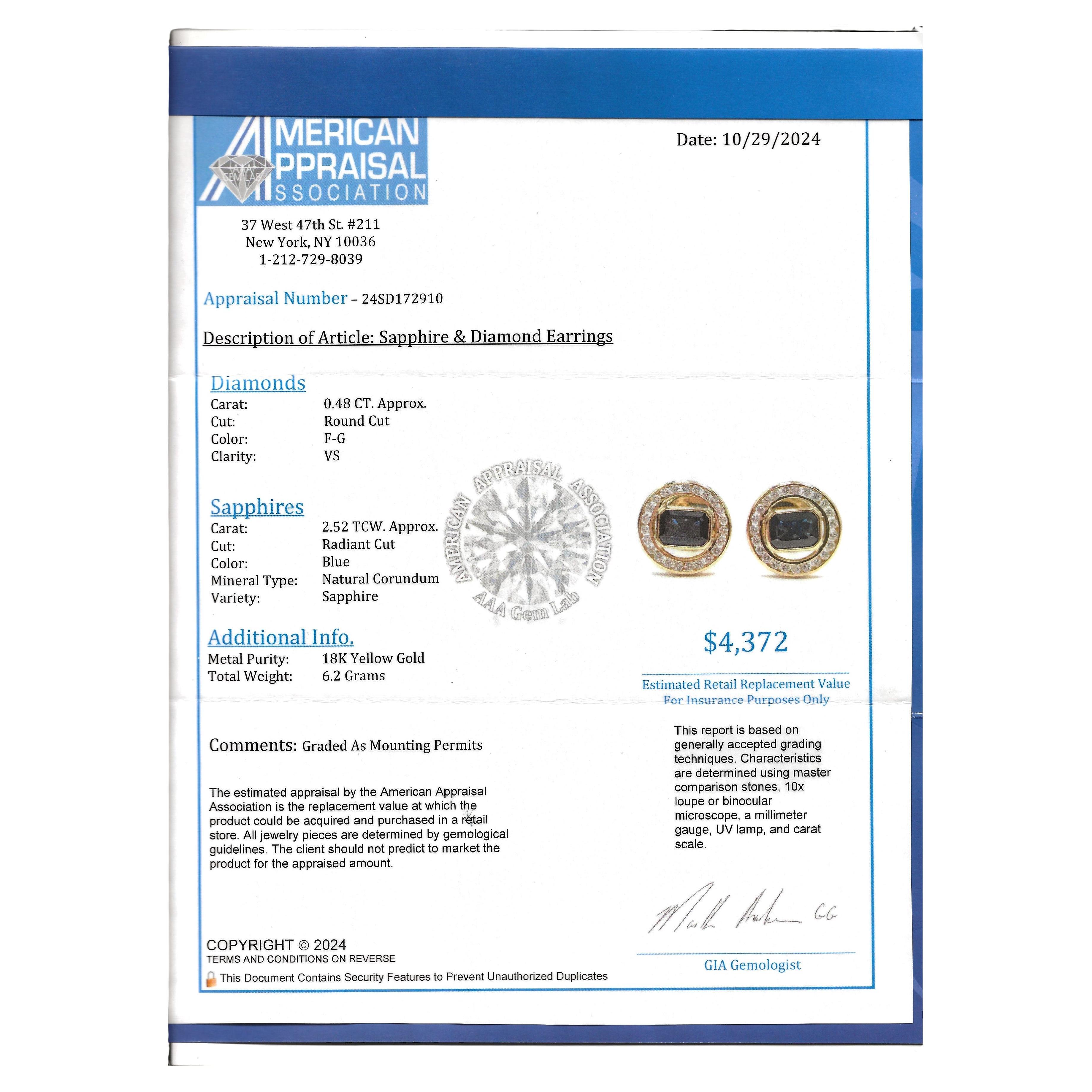 Boucles d'oreilles saphir bleu et diamant en or jaune 18 carats en vente 2