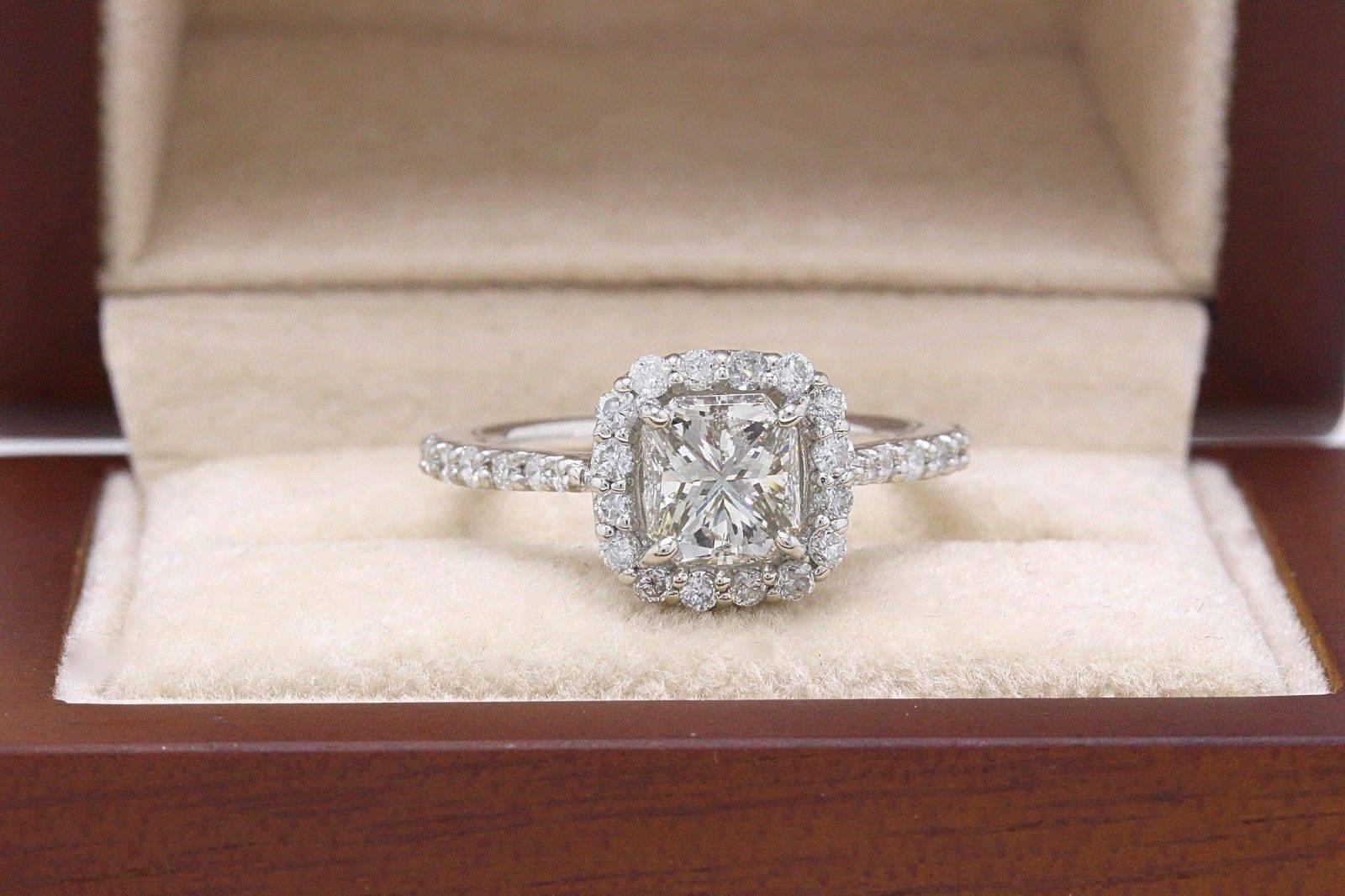 Radiant Cut Diamond Engagement Ring 1.70 Carat Halo Design in 14 Karat Gold For Sale 3