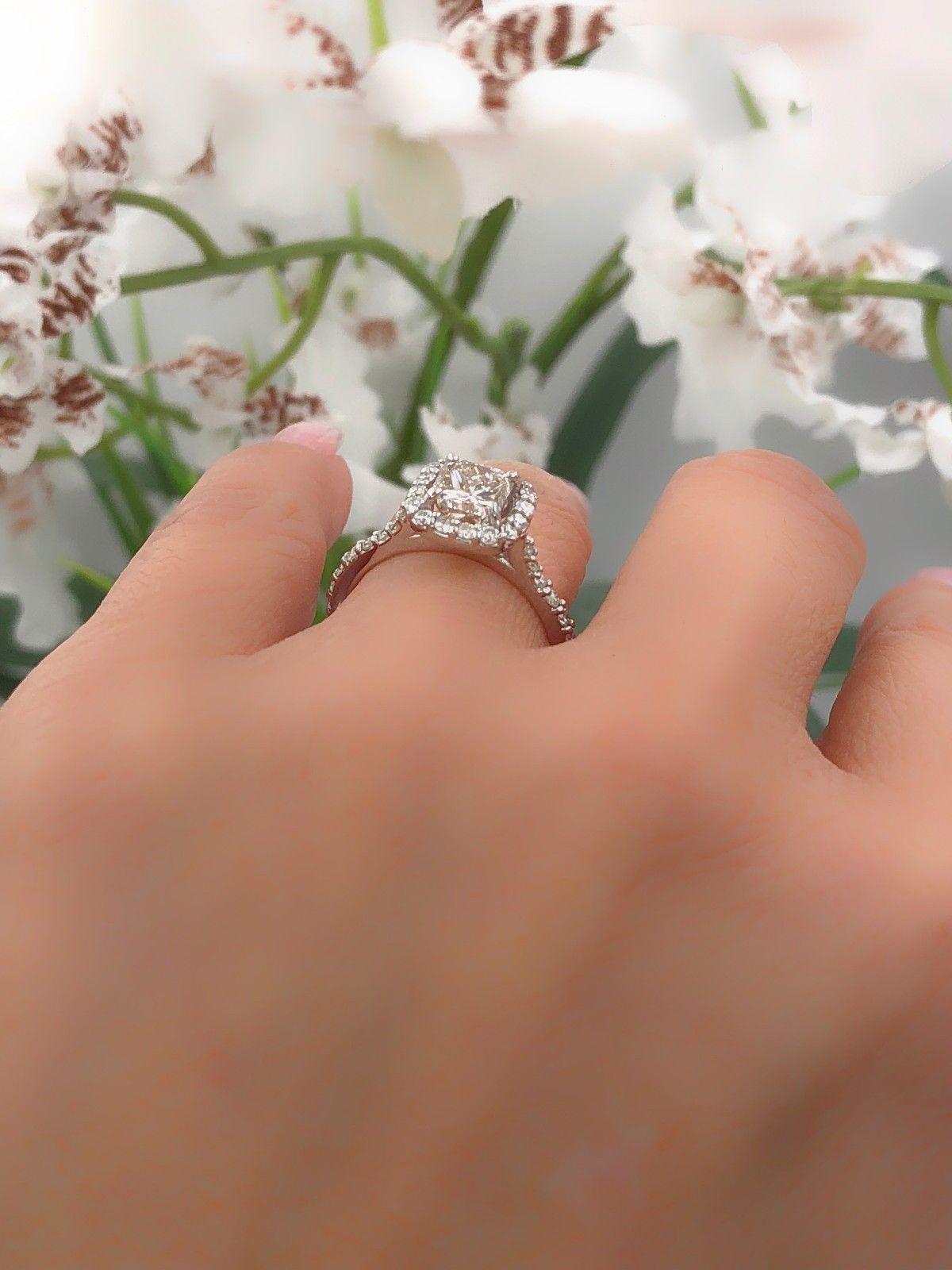 Radiant Cut Diamond Engagement Ring 1.70 Carat Halo Design in 14 Karat Gold For Sale 8
