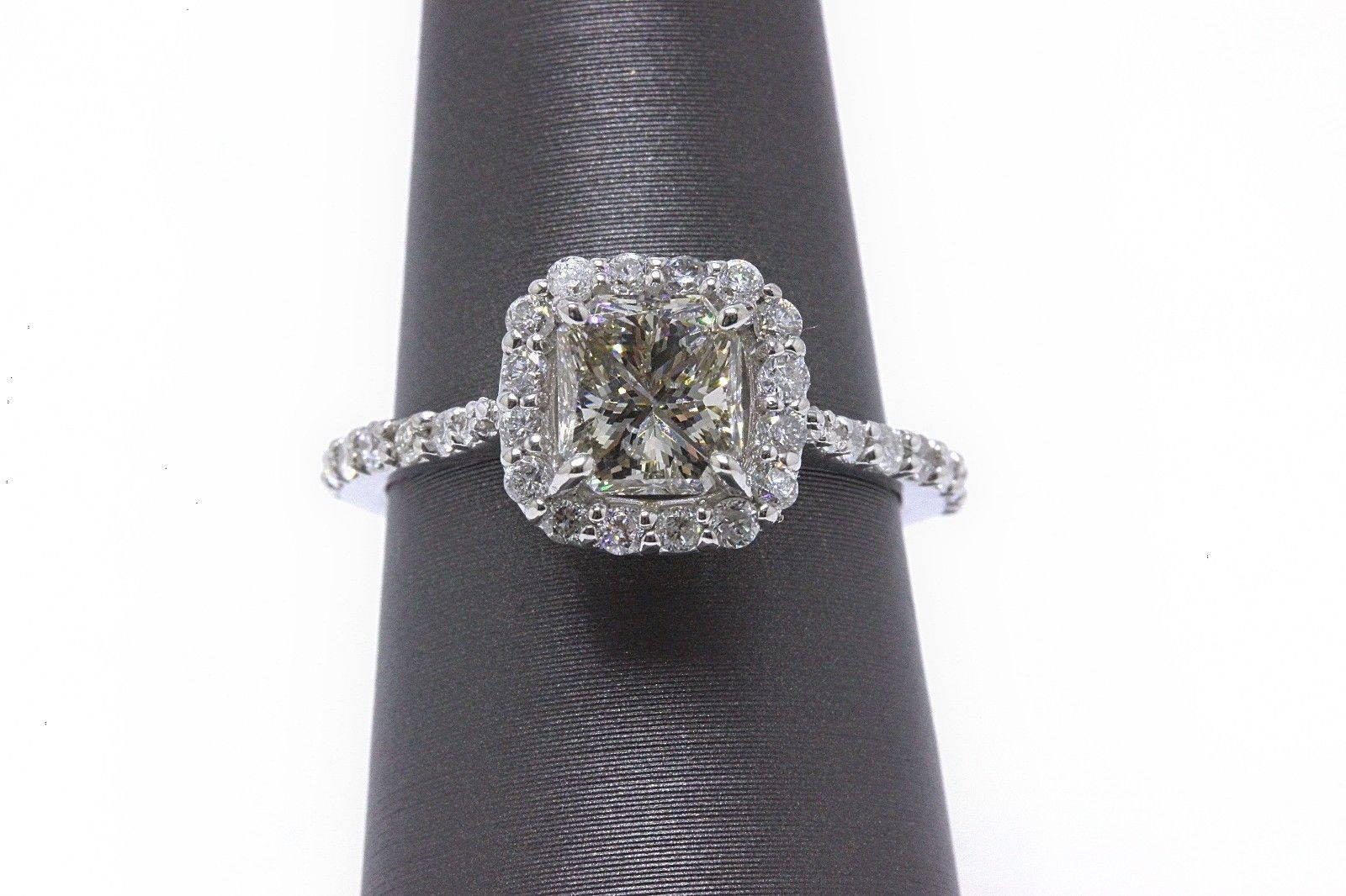 Radiant Cut Diamond Engagement Ring 1.70 Carat Halo Design in 14 Karat Gold For Sale 1