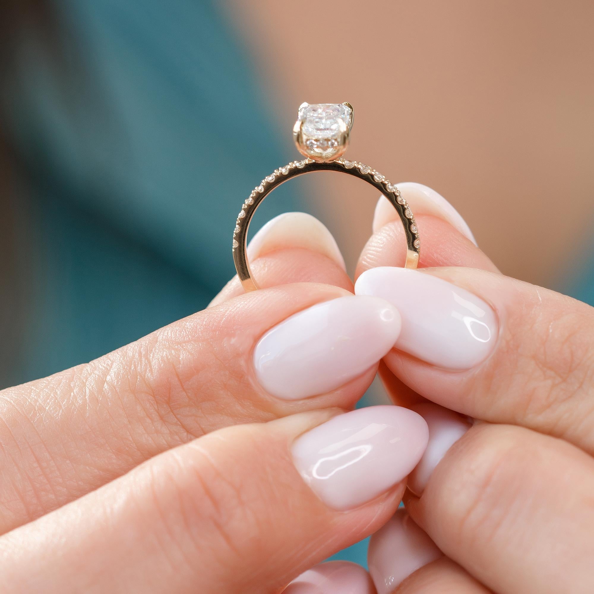 Radiant Cut Diamond Engagement Ring, 1.71 Carat, 14k Yellow Gold, Hidden Halo For Sale 4
