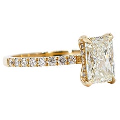 Diamant-Verlobungsring mit Strahlenschliff, 1,71 Karat, 14k Gelbgold, Hidden Halo