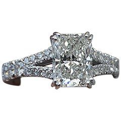 Radiant Cut Diamond Engagement Ring, Split Shank 1.5 Center, 2.1 Carat