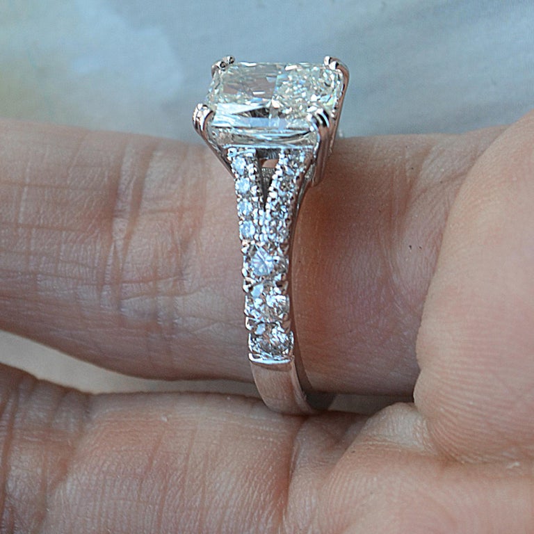 Radiant Cut Diamond Engagement Ring, Split Shank 1.5 Center, 2.1 Carat Total For Sale at 1stDibs