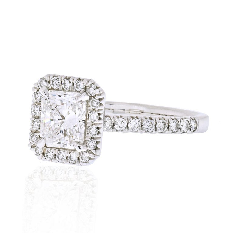 Radiant Cut Diamond Halo Engagement Ring at 1stDibs