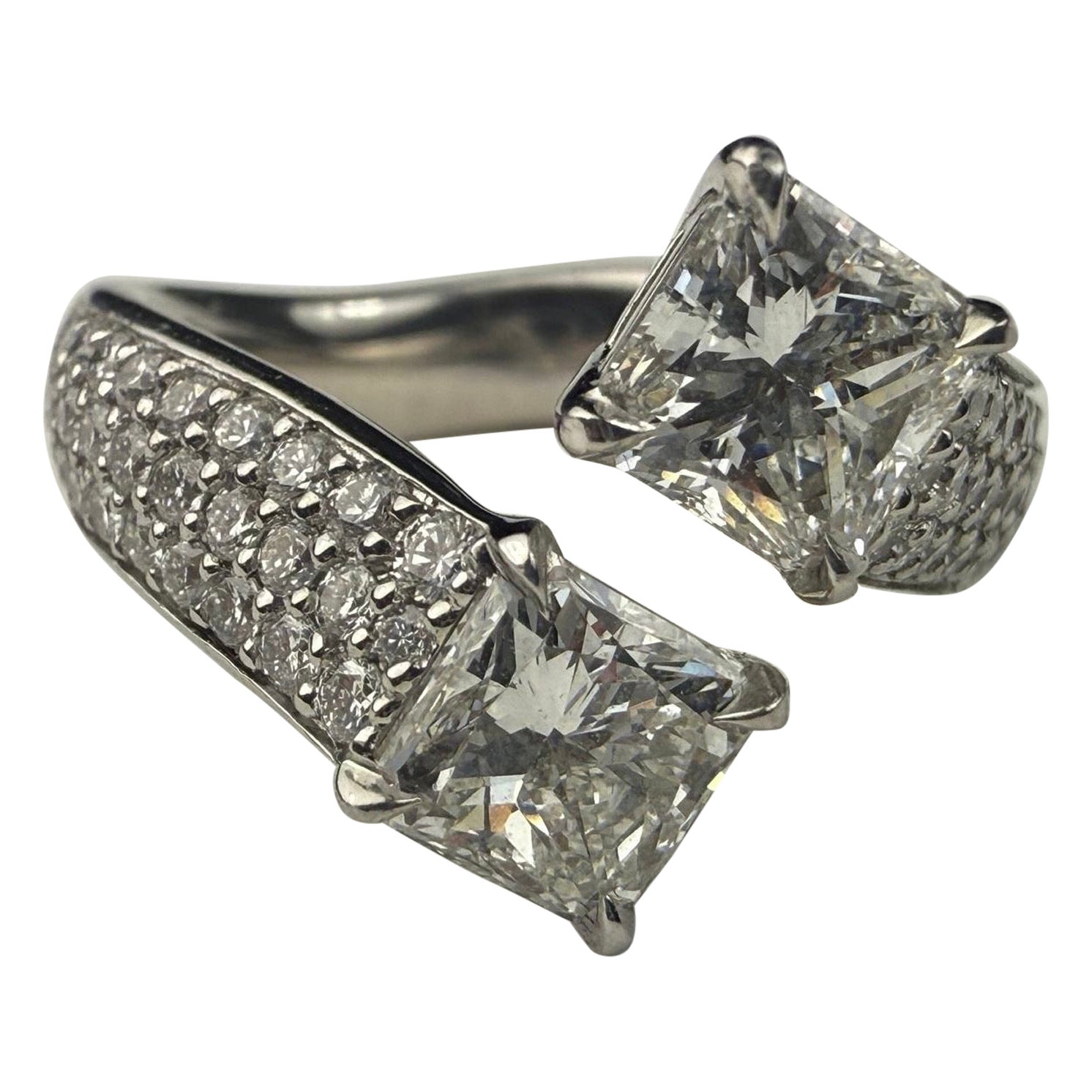 Radiant Cut Diamond Platinum Bypass Ring For Sale
