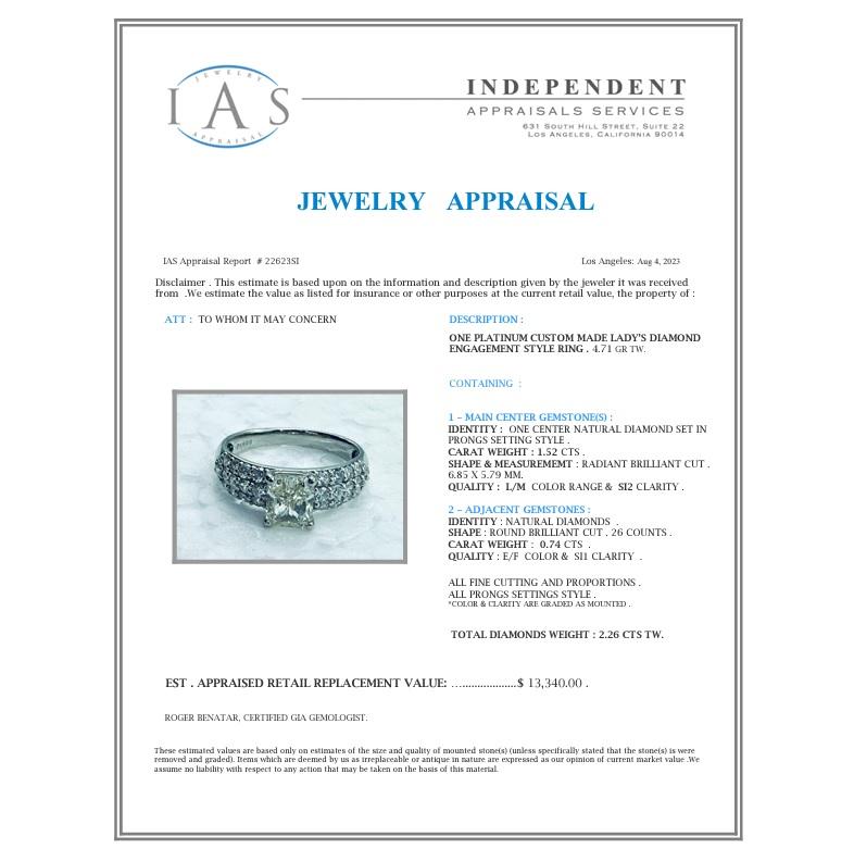 Radiant Cut Diamond Platinum Engagement Ring For Sale 9