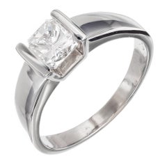 Vintage 1.00 Carat Radiant Cut Diamond White Gold Solitaire Engagement Ring