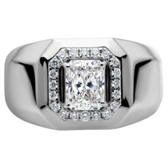 Radiant Cut Diamond Wide Band Halo Statement Ring 18K White Gold Jewelry