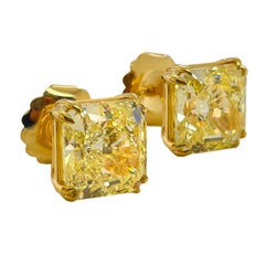 Radiant Cut Fancy Yellow Diamond Studs, 10.18 Carats T.W. GIA Certified
