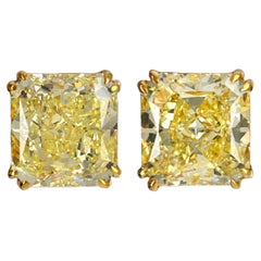Radiant Cut Fancy Yellow Diamond Studs, 10.18 Carats T.W. GIA Certified