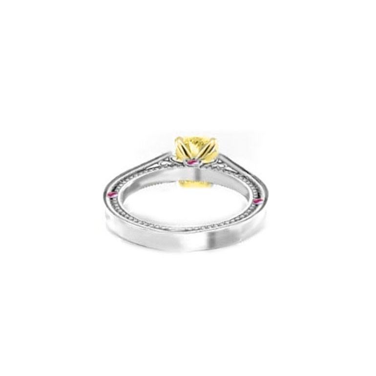 For Sale:  Radiant Cut Fancy Yellow Internally Flawless w/ Round Cut Diamond Custom Ring 2