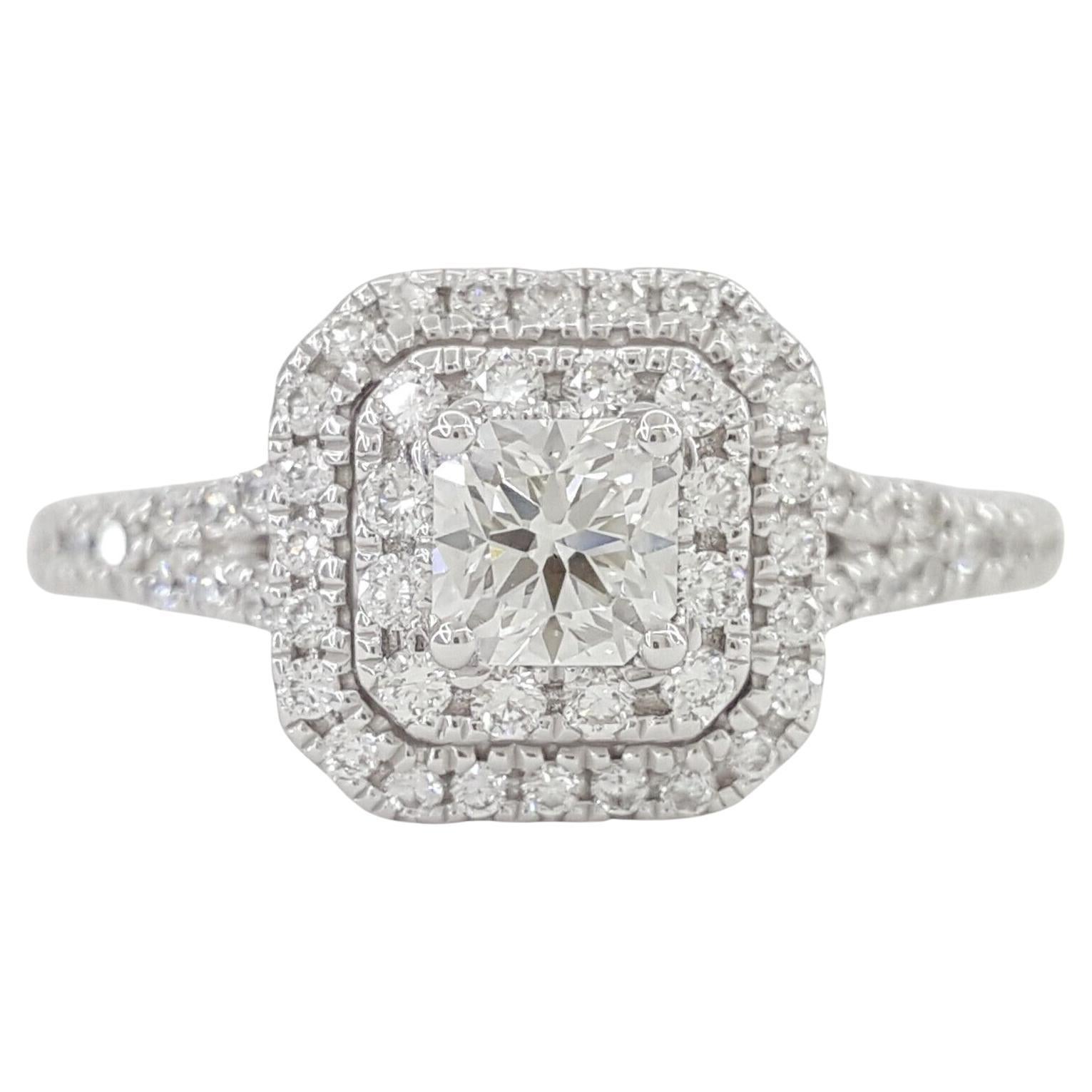 Radiant Cut Halo Pave White Gold Engagement Ring  For Sale