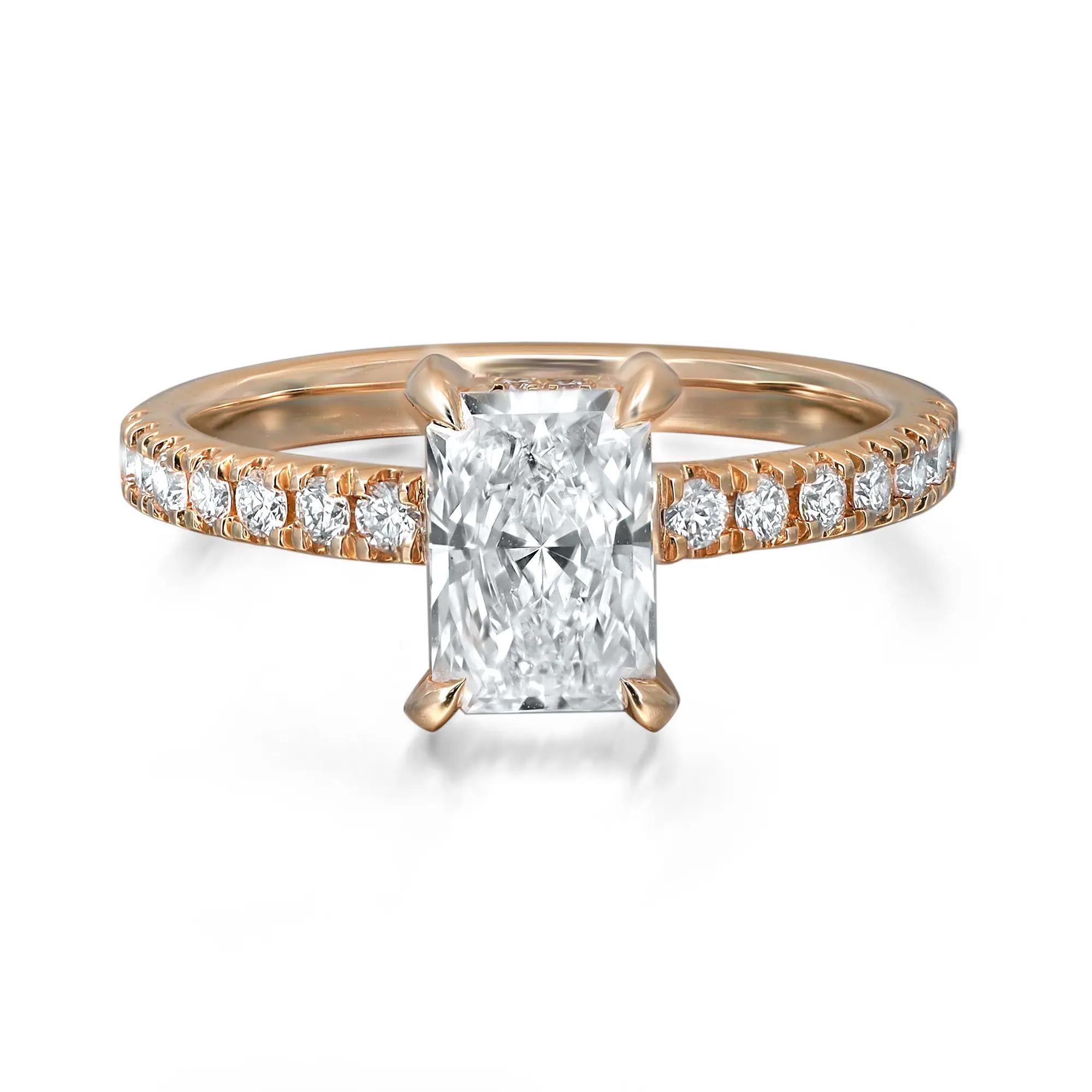 Radiant Cut Lab Grown 1.11Ctw & Natural Diamond Engagement Ring 14K Yellow Gold 