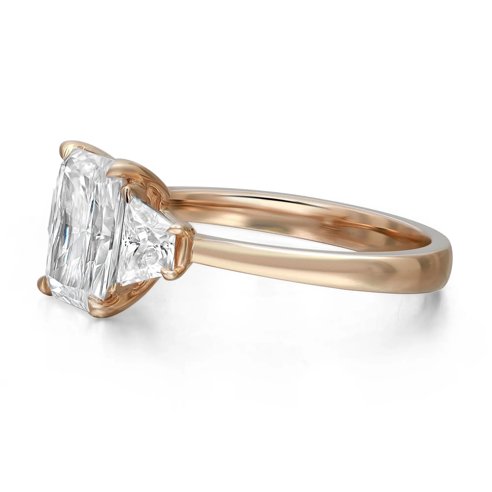 Radiant Cut Lab Grown Diamond Three Stone Engagement Ring 14K Yellow ...
