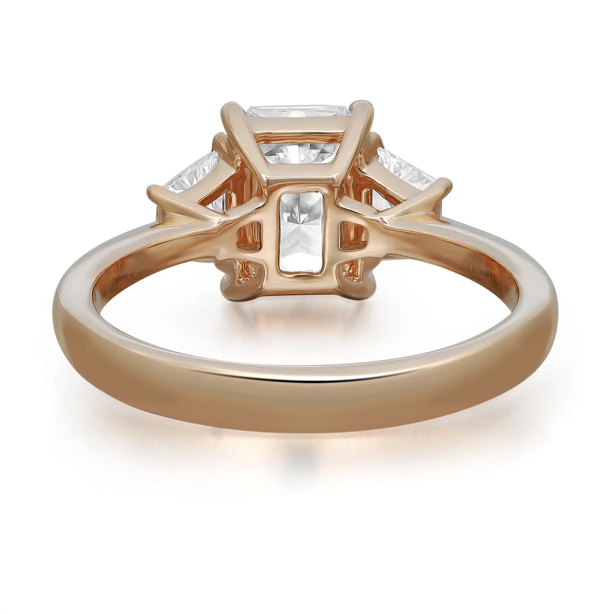 Radiant Cut Lab Grown Diamond Three Stone Engagement Ring 14K Yellow ...