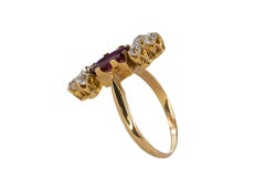 Radiant-Cut Ruby and Diamond Vertical Ring